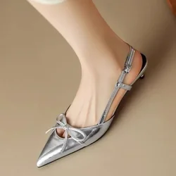 Comemore Bowtie Silver Heel Elegant Party Dress Shoes for Women Sandals Women's Pointed Toe Heels Designer Stripper Shoe Talon