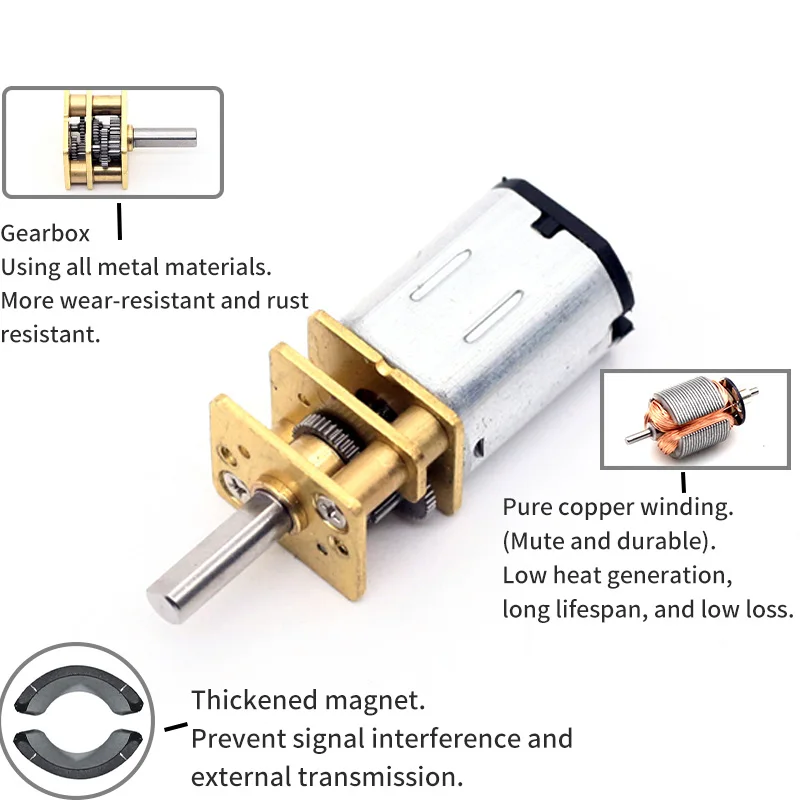 AOLONG Micro DC Gear Low Speed Motor JGA12-N20 12mm 6V 10-1500RPM dc motor 6v dc low rotation dc motor for robot