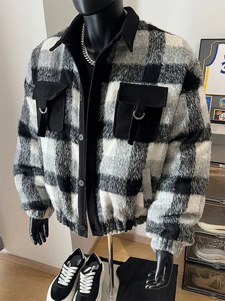 

Мужское зимнее утепленное шерстяное пальто в клетку свободного кроя с пуговицами, классическое повседневное, с длинными рукавами