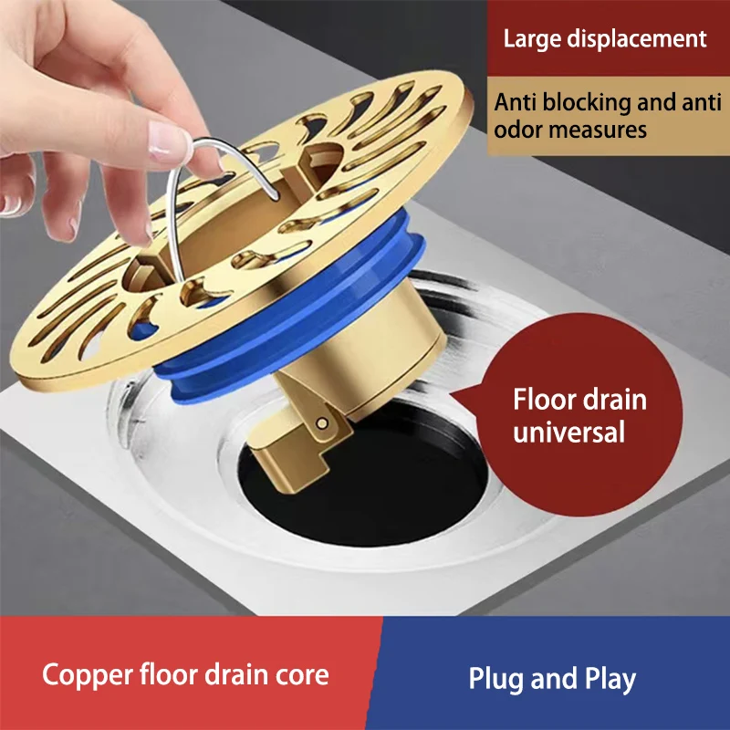 Large Filter Anti-odor Floor Drain Bathroom Sewer Anti-return Odor Sealing Cover All-copper Universal Inner Core