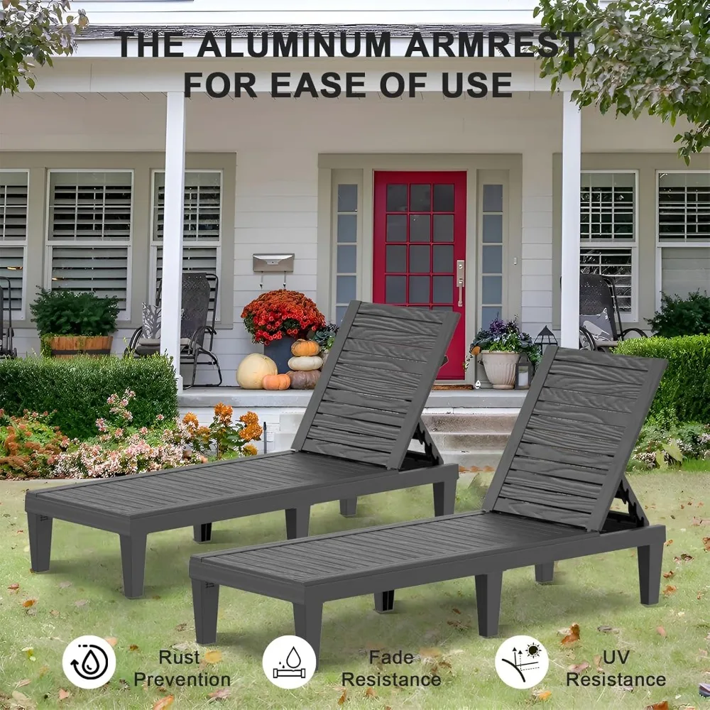 UV-Resistant Waterproof Resin Chaise Lounge Chairs with 5-Position Adjustable Backrest for Outdoor Garden, Pool, Beach, and Pati