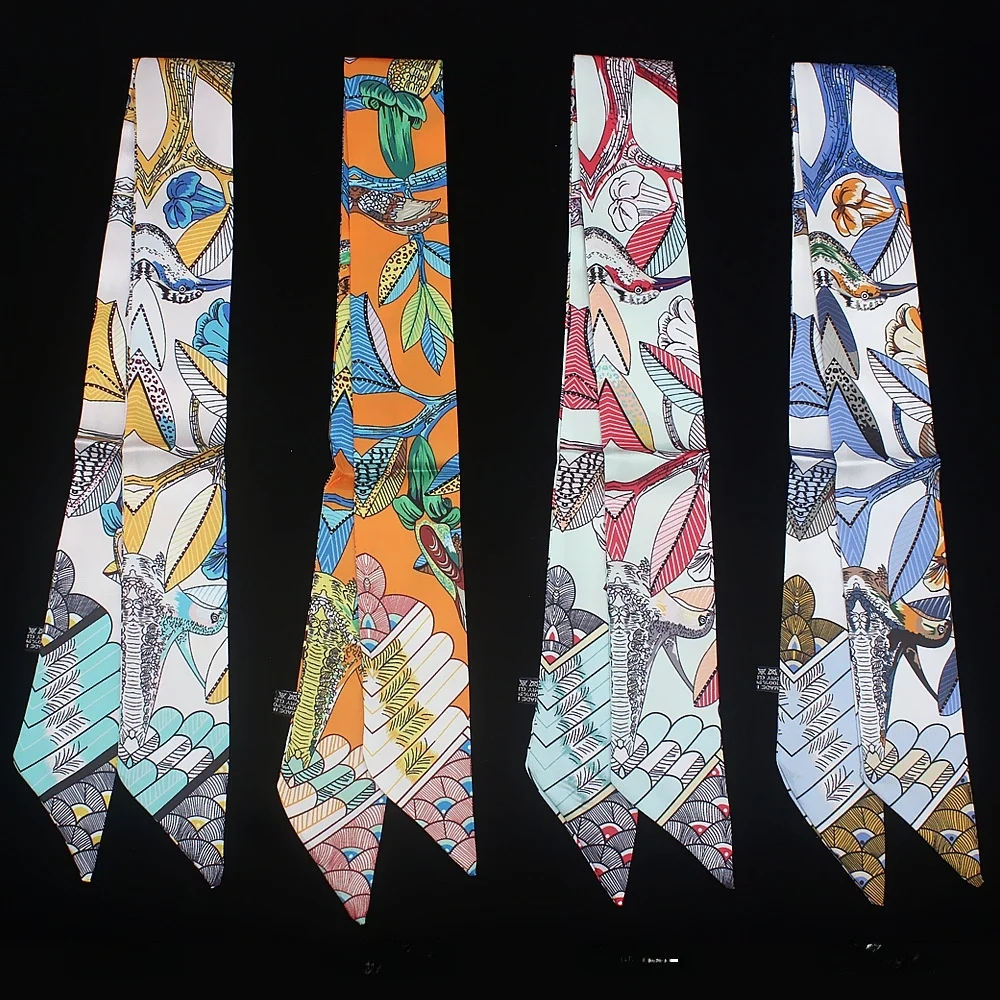 

Korean Style Floral Bird Leaf Women's Small Silk Scarf Handle Bag Tying Ribbon Hairband Shawl Fashion Accessory Polyester Fiber