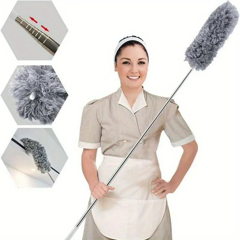 1-Pack Retractable Spider Web Brush Slanted Head Feather Duster Long Reach Telescopic Handle