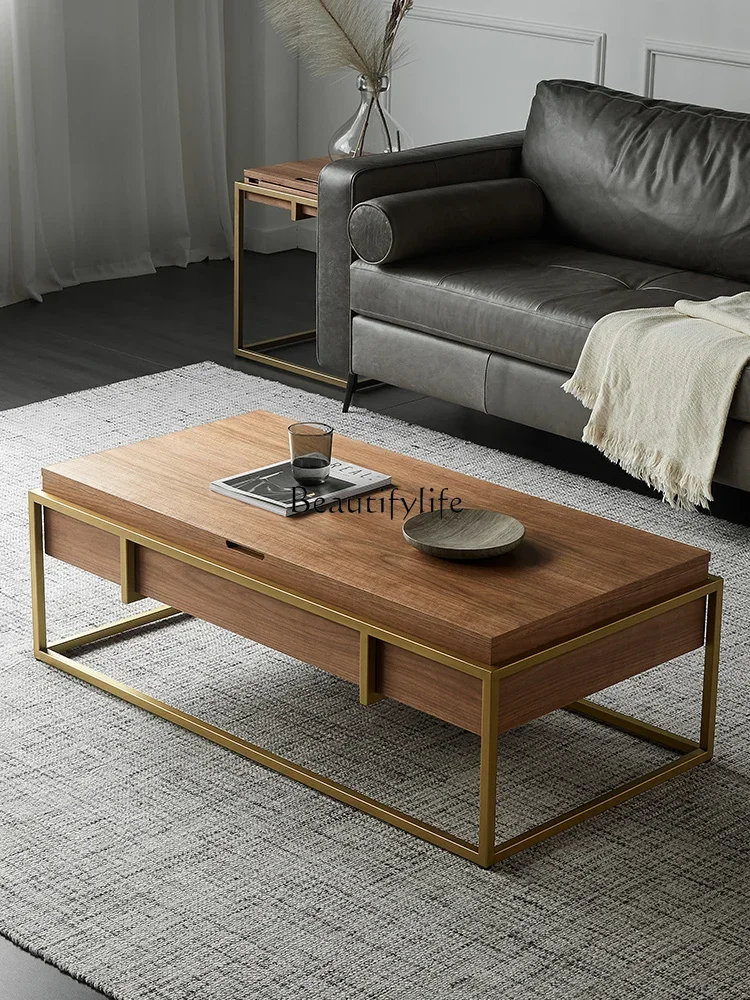 

pg45Light Luxury Post-Modern Solid Wood Tea Table Designer Original Nordic Simple Lifting Walnut Tea Table