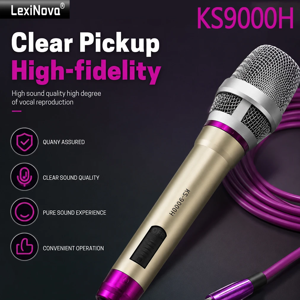 KS9000H Professional Dynamic Microphone Plug & Play Handheld Vocal Mic With Cable 6.35mm For Karaoke Singing KTV Video Recording