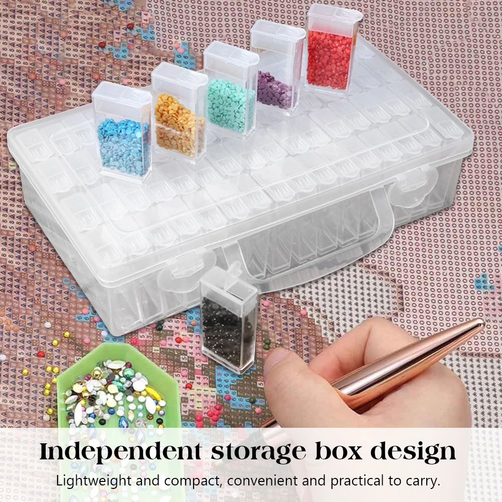 صندوق تخزين بلاستيكي شفاف مكون من 64 شبكة لطلاء الماس وأحجار الراين صندوق منظم للخرز والمجوهرات والحرف اليدوية وفن الأظافر
