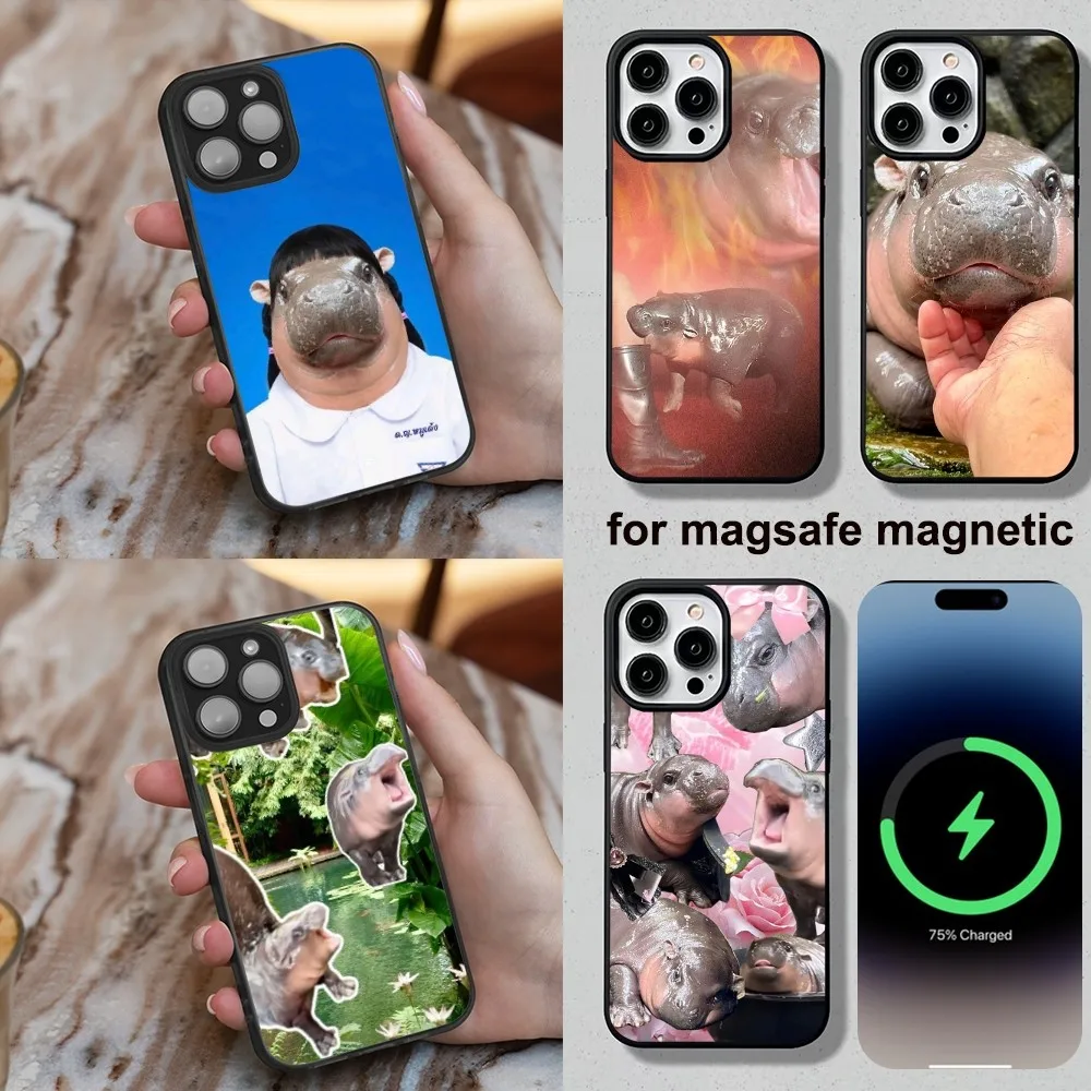

Moo Deng Hippo Phone Case For iPhone 16,15,14,13,12,11,Plus,Pro,Max,Mini Soft Magesafe Magnetic Wireless Charge