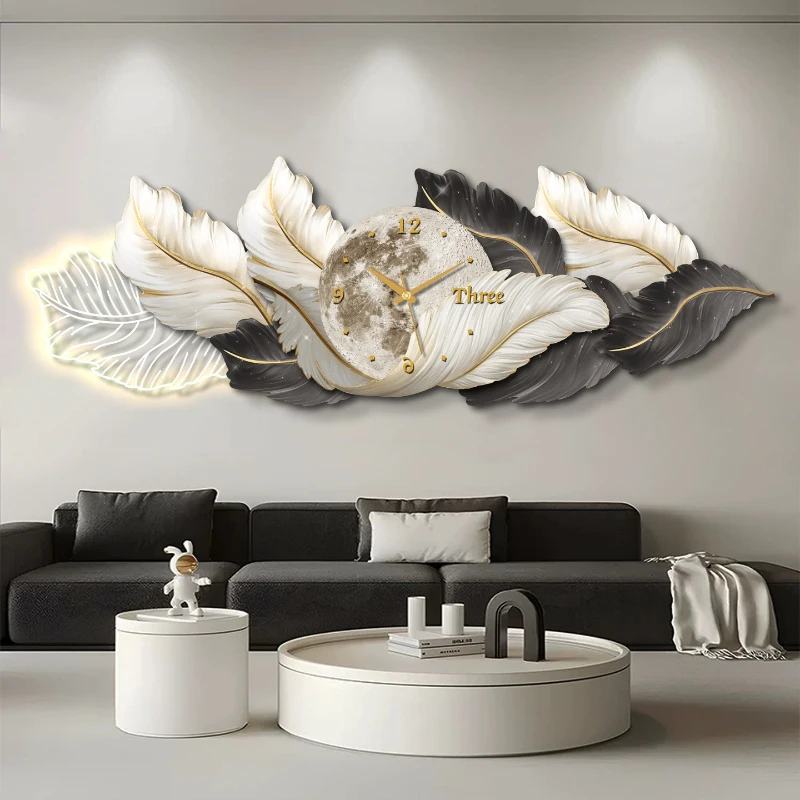 Modern Light Luxury Wall Clock Living Room Painting Feather High Sense Wall Clock Interior Mural Zegar Na Ścianę Room Decoration