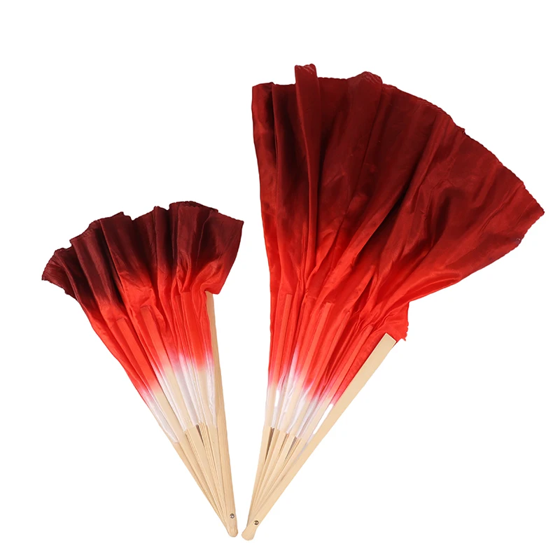 10-50CM Length Adult Imitation Silk Dance Fan Double Sided Gradient Red Color Dancer Practice Dance Props Chinese Folk Dance Fan