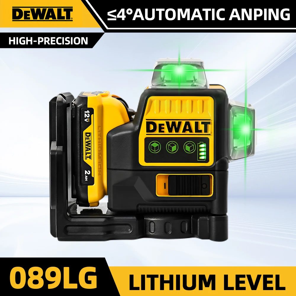 Dewalt 3 lados * 360 grados Vertical 12 líneas nivel láser Horizontal medidor de nivel de luz verde al aire libre con batería Dewalt 12V