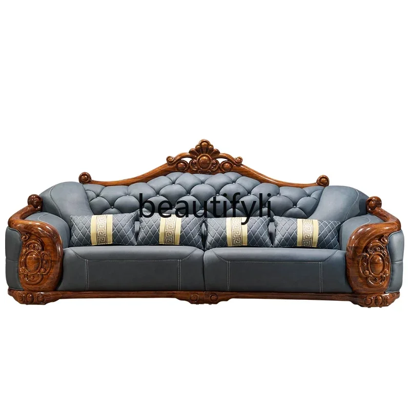 A71 European ebony auspicious leather sofa luxury living room combination furniture