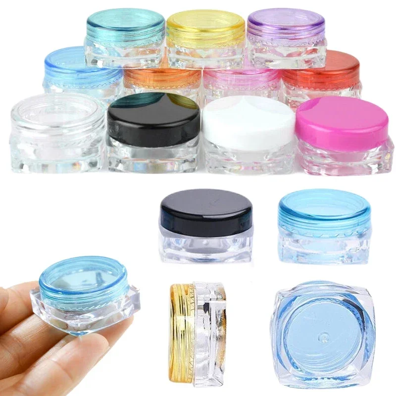 50PCS Mini 3g 5g Empty Square Plastic Cosmetic Jar W/ Color Lid Makeup Transparent Box Travel Container For Creams Lotion Sample