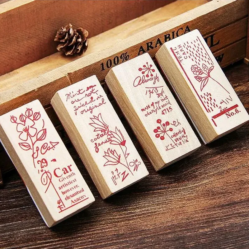 Vintage Plant Wooden Rubber Stamp for Kids DIY Handmade Scrapbooking Stationery,Photo Album,Diary Book Decoration