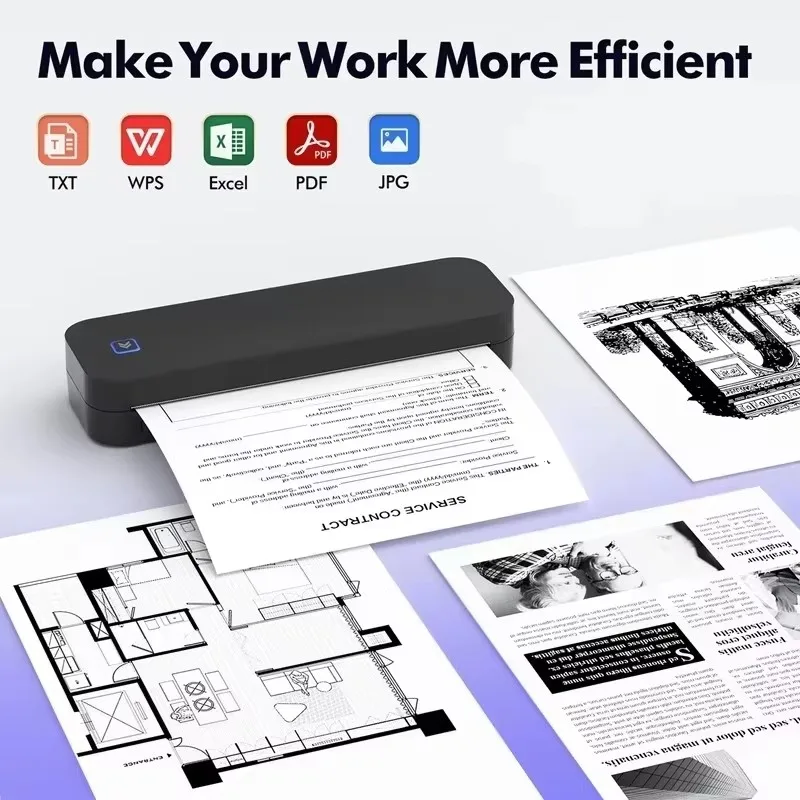 Tragbarer kabelloser Bluetooth-Mobil-A4-Thermodrucker im A4-Format, kompatibel mit iPhone und Android-Laptop, geeignet für Zuhause, Auto, Reisen, Büro