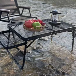 Tragbarer Picknick tisch für den Außenbereich-Aluminium legierung, Eisen gewebe, zusammen klappbarer, wasserdichter, verbrühungs freier Couch tisch-perfekt für Camping zwecke