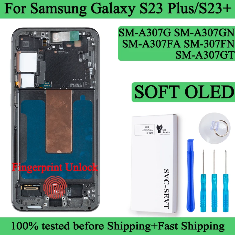 6.6'' SM-S916B 100% Tested Soft OLED Lcd For Samsung Galaxy S23 Plus Display Touch Screen Digitizer Panel Assembly With Frame