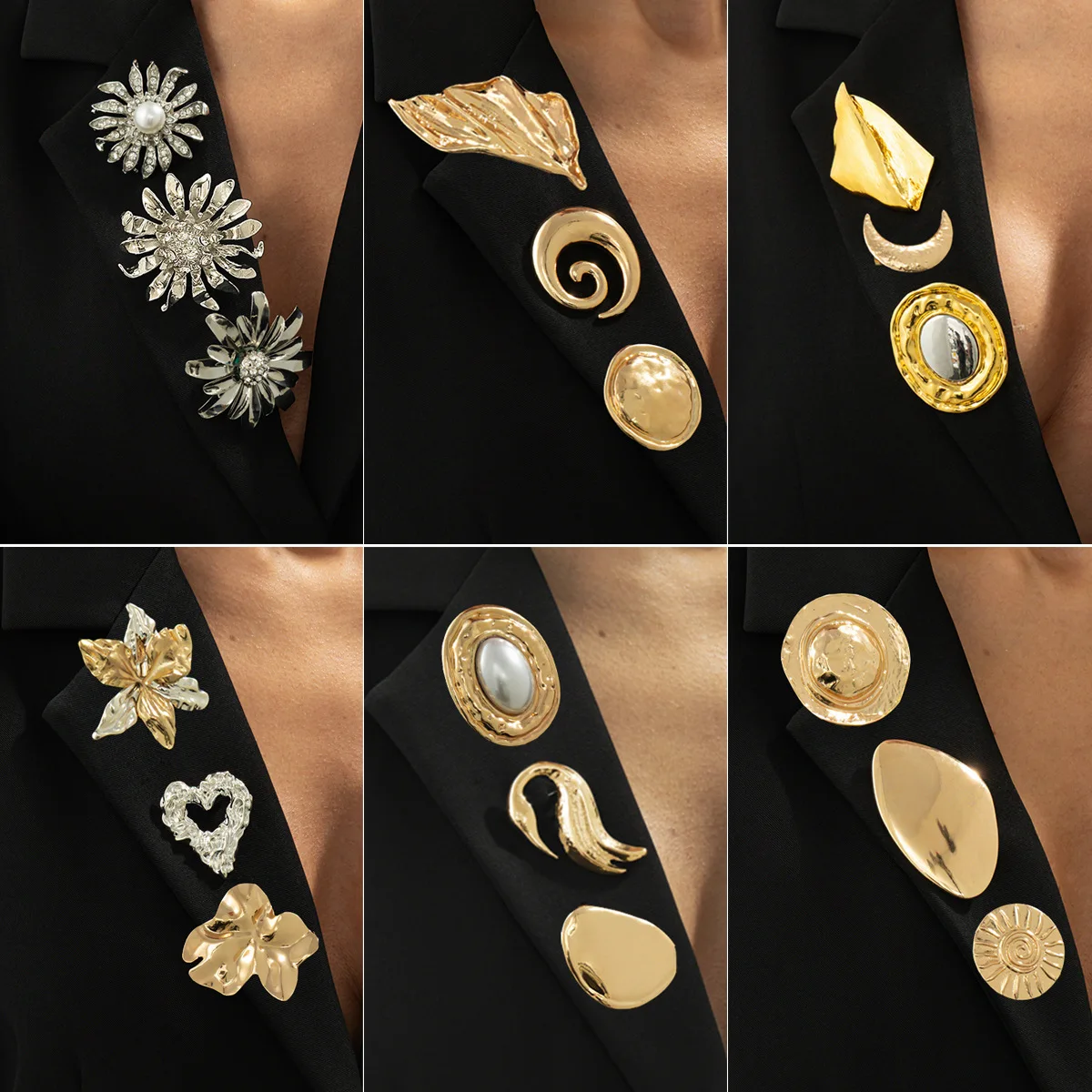 Faux Pearl Flower Brooch Pin High Quality Liquid Geometric Mirror Edgy Multifunctional Clasp for Clothing Hat Bag