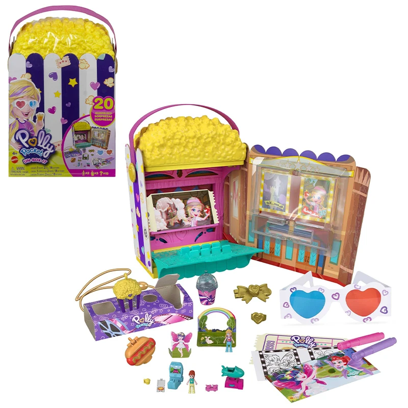 

Polly Pocket Popcorn Box Un-Box-It Play Set Mini Polly Doll Popcorn Theater Party Girls Play House Toys Gift for Girl Birthday