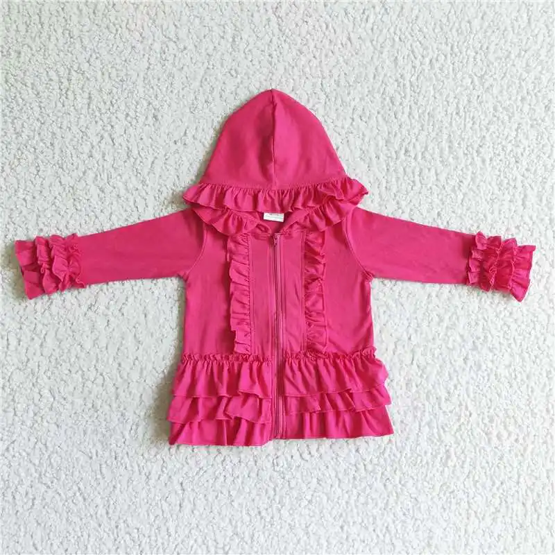 GT0020 Fashionable And Good-Looking  Girls Clothes Long Sleeve Top Rose Red Hood Zipper Print With  Children Clothes