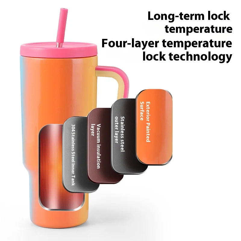 الأكثر مبيعا 40oz كوب سيارة من القش 304 الفولاذ المقاوم للصدأ سعة كبيرة الحفاظ على الباردة كوب الثلج مع مقبض كوب معزول