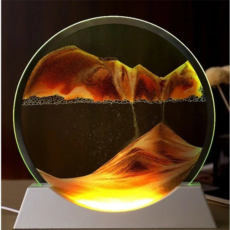 3d Hourglass Quicksand Moving Sand Night Lights Luminous Ornament Glass Sandscape Craft Flowing Painting Lamps Home Decor Gift