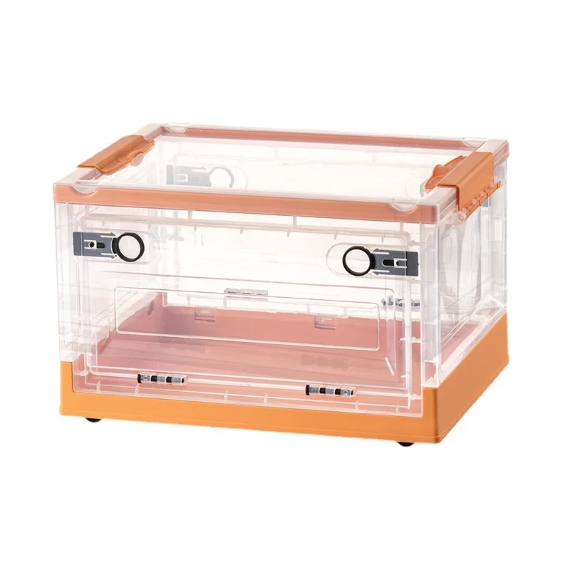 Folding Storage Box 27/40/56/88/120L Transparent Plastic Organizer with Lid Multifunction Cabinet with Pulley Clothes Storage