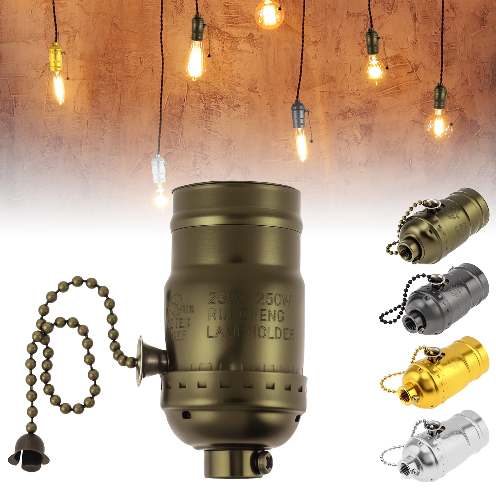 E26 / E27 Pull Chain Lamp Socket Replacement Light Bulb Socket for Table and Floor Lamps
