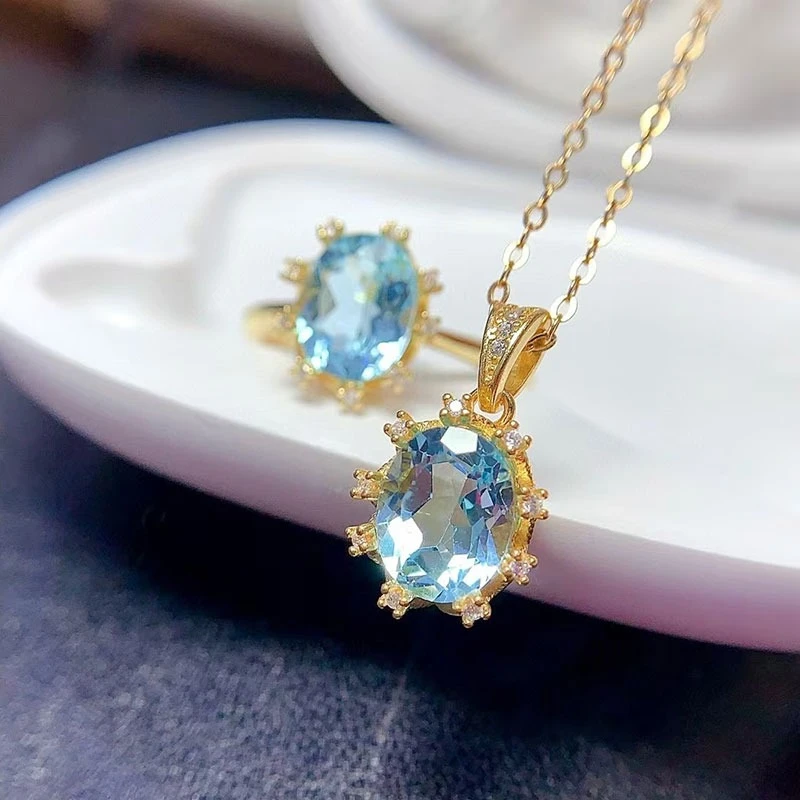 Dazzling Topaz Jewelry Set For Party 7Mm*9Mm Total 3Ct Natural Topaz Ring And P…