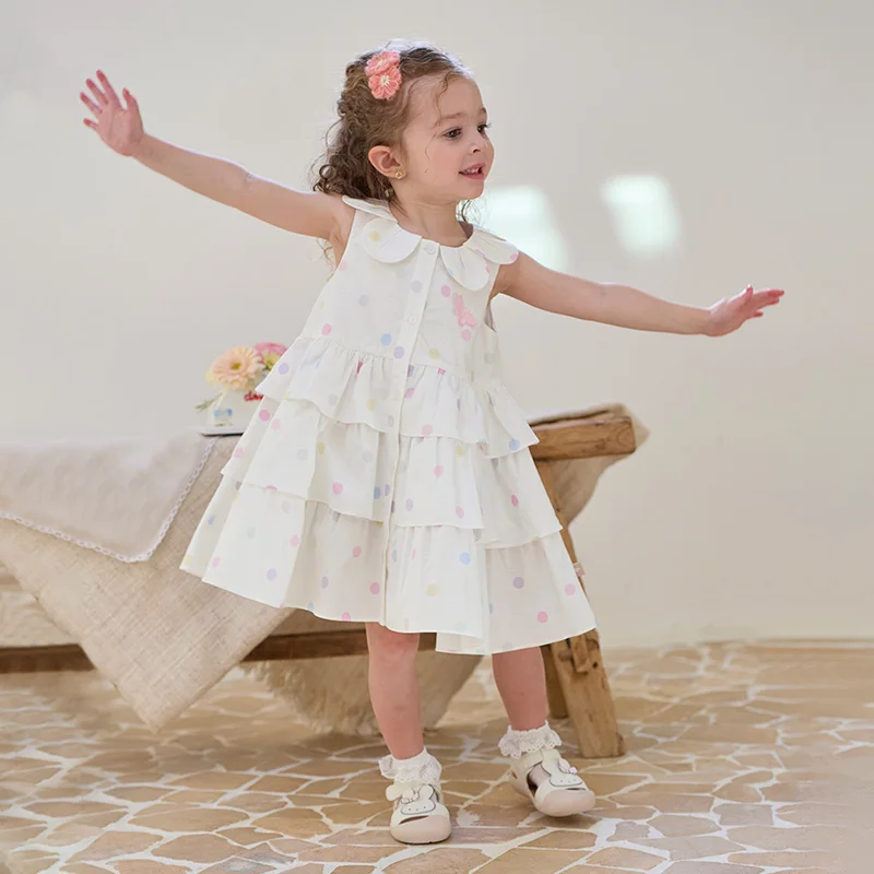 Dave Bella Children's Dresses Spring Autumn Girls' Sleeveless Skirt Cotton Sweet Outerwear Elegant Party Kids Clothing DB2251865