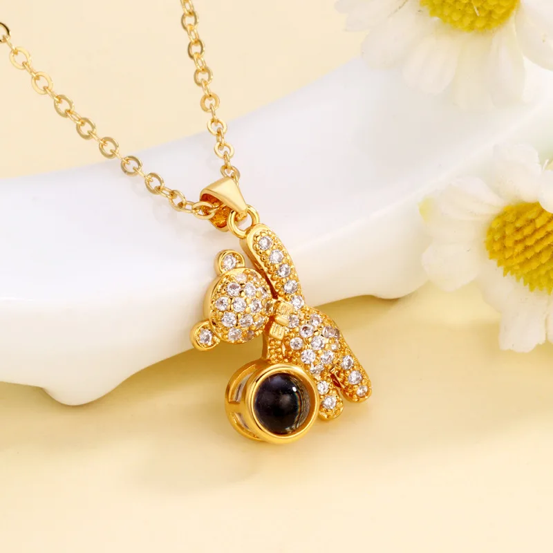 Custom Color Photo Projection Bear Necklace Cute Creativity 2025 Fashion Exquisite Women's Christmas Anniversary Accessories New - view 3