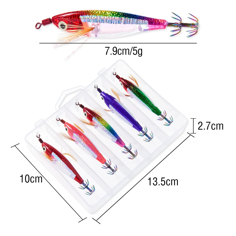 Laser-Nachtglanz-Horizontale Holz-Garnelenköder 7,9 cm 5 g Tintenfischhaken, Oktopusköder, Großaugen-Garnelen, Rundbauch-Garnelen 5A Set P – Detail 3