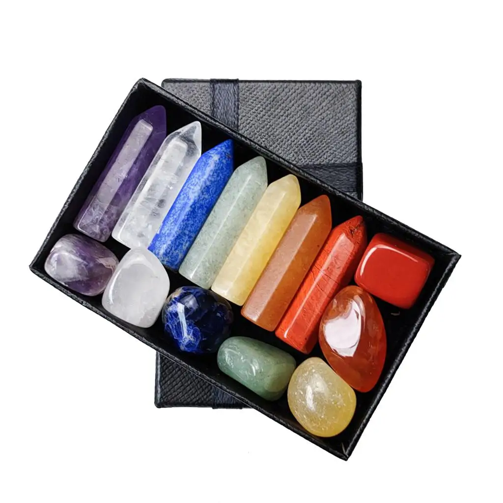 14pcs Crystal Amethyst Lapis Red Jasper Topaz Gems Meditation