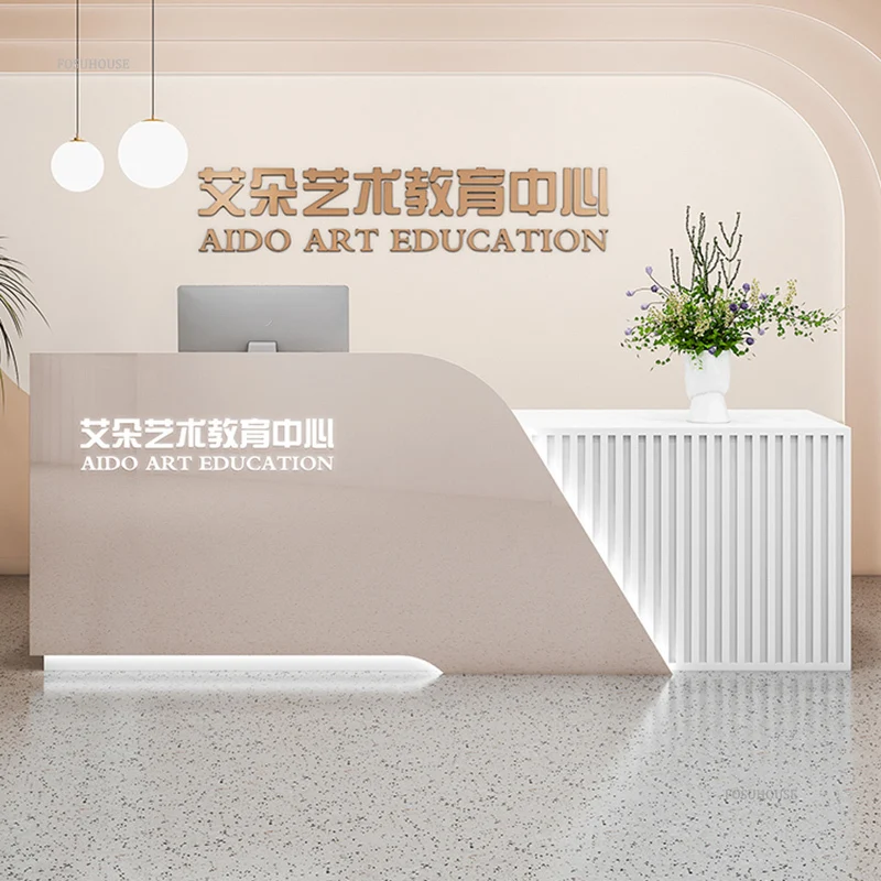 Modern Paint Reception Desks Beauty Salon Reception Counter Minimalist Creative Education Institution Small Bar Checkout Counter