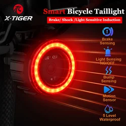 X-TIGER Smart Bicycle Tail Light Waterproof LED Sensor Brake Light Super Bright Cycling Safety Warning Light