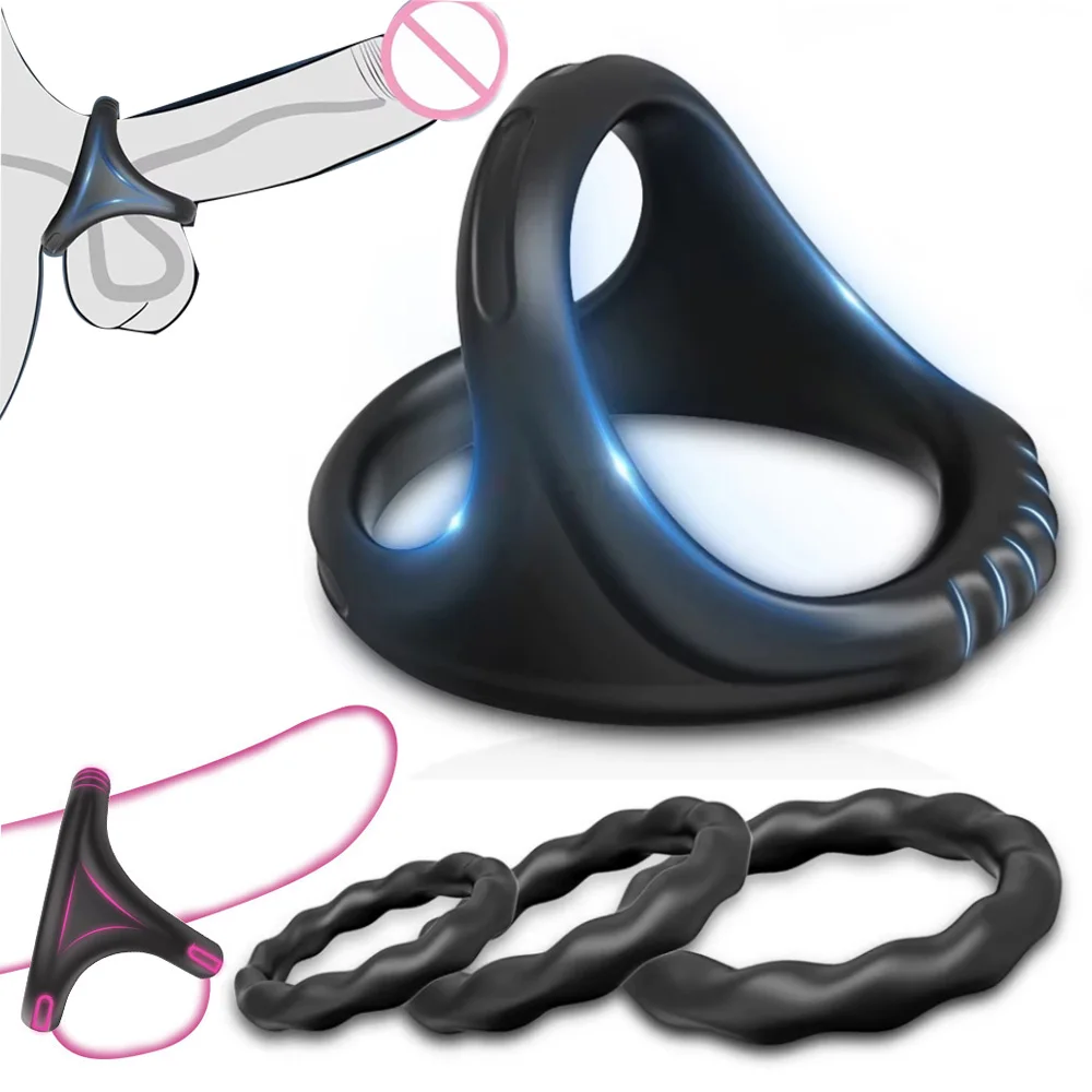 4 Pcs Set Men's Silicone Cock Rings Delay Ejaculation Scrotum Bondage Penis Ring Male Chastity Cage Sex Toys For Men Products