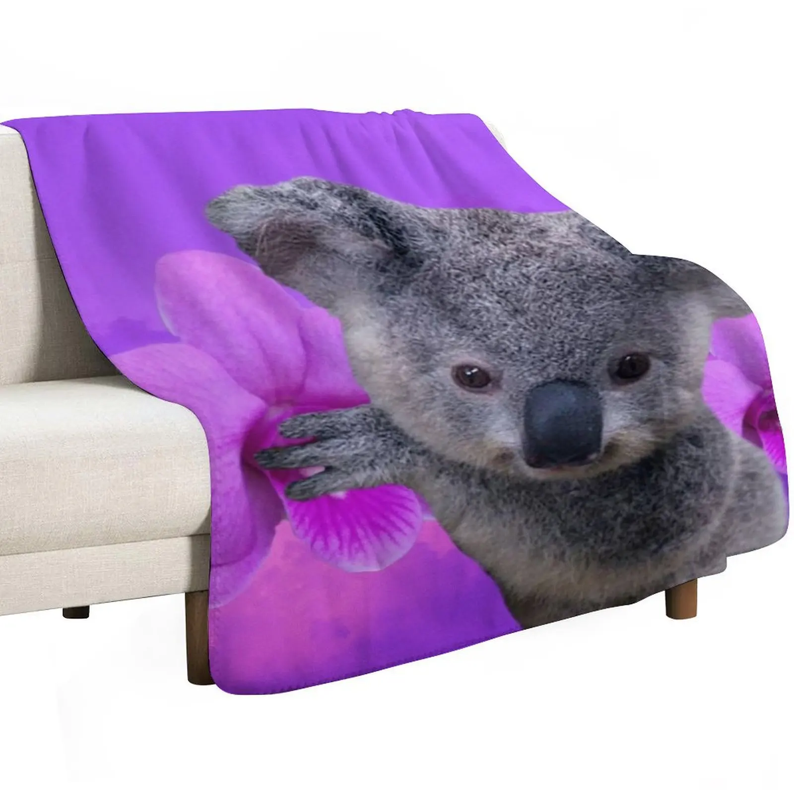 Koala and Orchids Throw Blanket christmas gifts Custom Flannels Plush Bed Fashionable funny gift Blankets