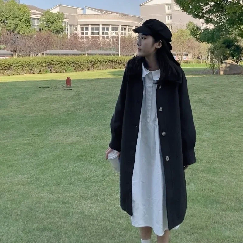 New Arrival Women's Winter Wool Coat Classic Hepburn Inspired Mid Length Petite Size Elegant Button Detail College Fashion