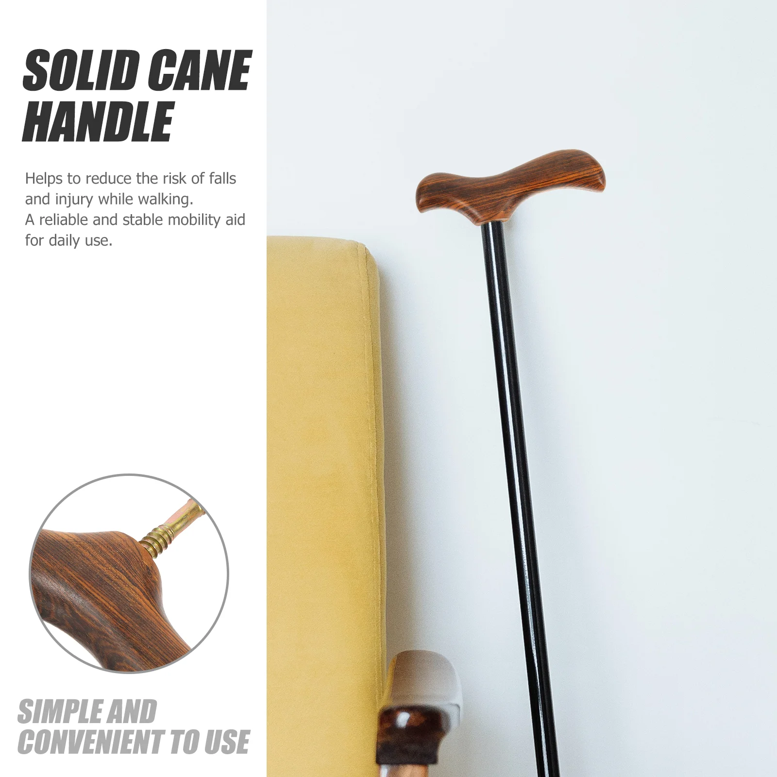 Collapsible Walking Stick Wooden Crutch Handle Armrest Polished Cane Head for Outdoor Ergonomic Women's Man