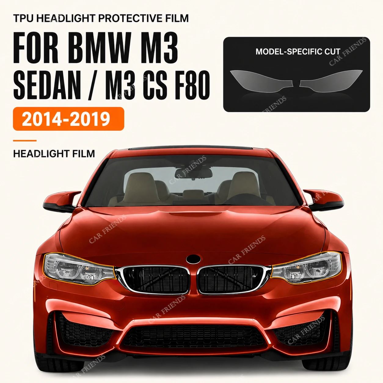 bmw-m3セダンcs-f80-2014-2019用カスタムフィットプレカット透明tpuヘッドライト保護フィルム1セット-車用ランプ保護ステッカー