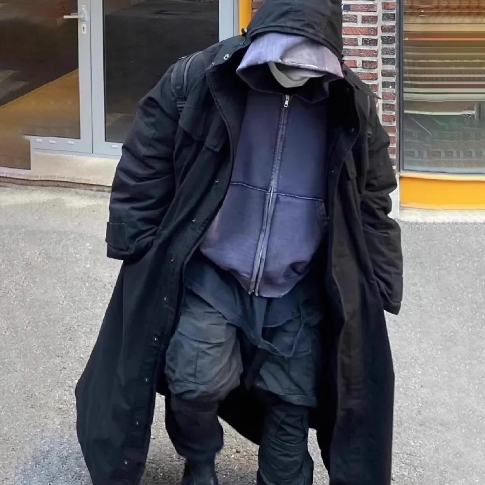 

NIGO MR мужское осеннее рабочее пальто большого размера с капюшоном, длинный плащ, трендовая уличная куртка в стиле хип-хоп # NGTOP11347