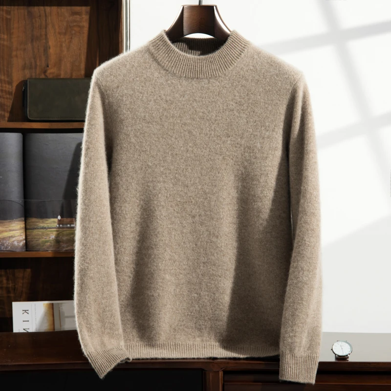 2024 New 100% Cashmere Sweaters Half High Neck Knitted Pullover Winter Men Thickened Jumper Casual Tops High-end Men\'s Sweater