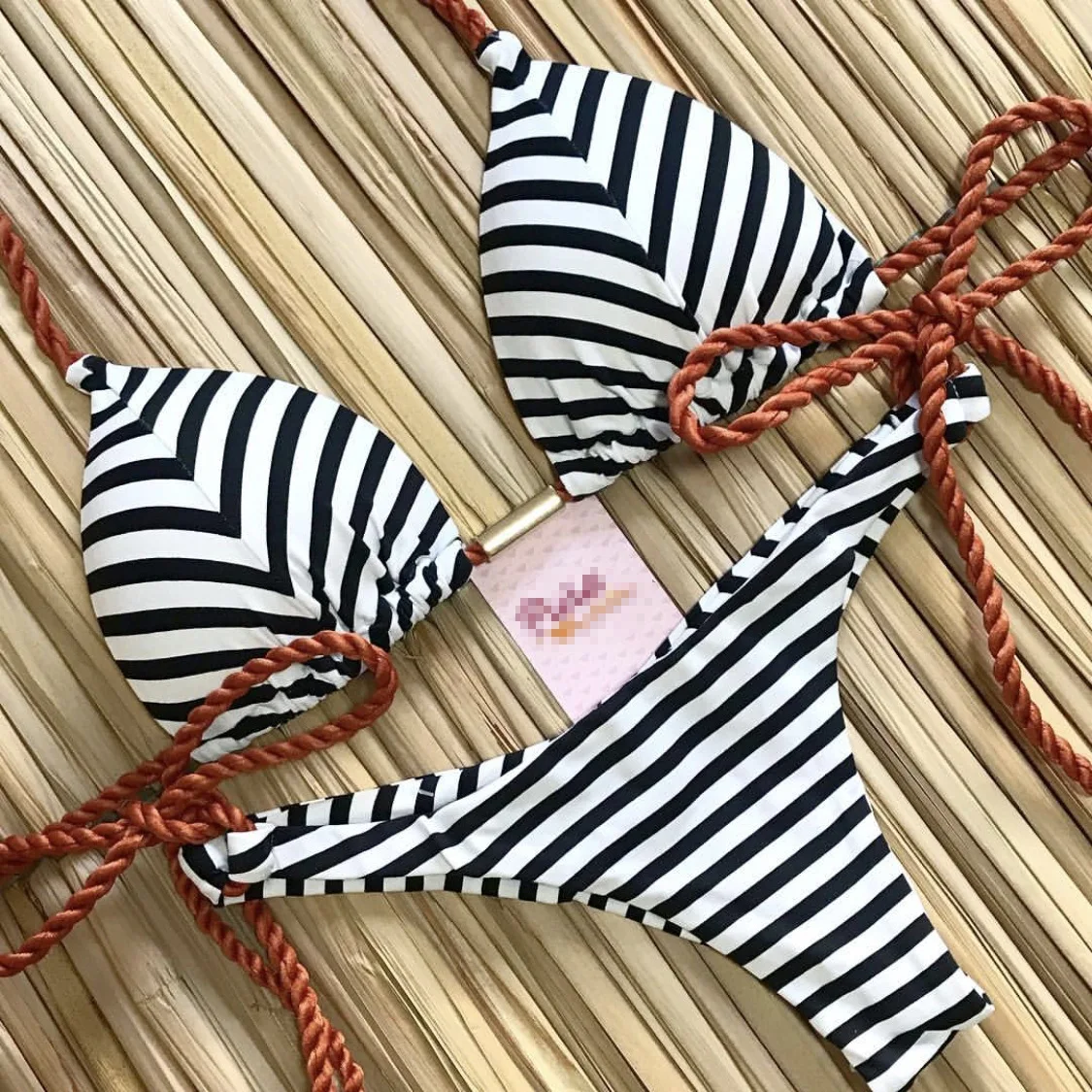 2024 New Swimwear Plaid Printed Split Swimsuit Women's European and American Sexy Bikini