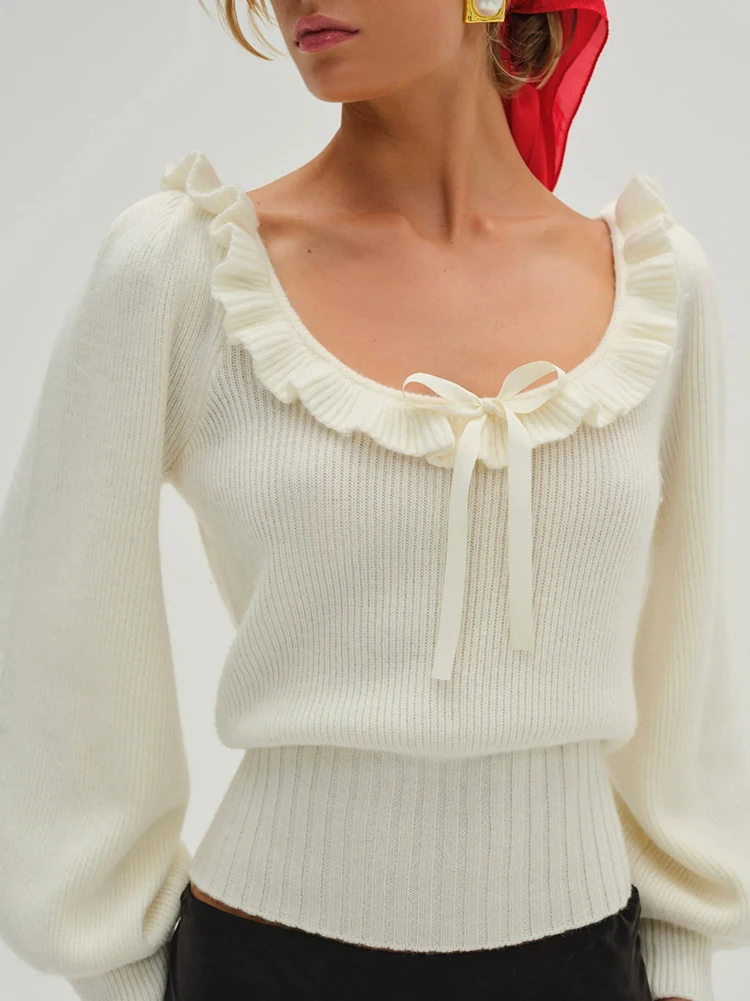 

French Chic Cropped Sweater Pullover Women Beige Brown Knitted Autumn Winter Long Sleeve Ladies Y2K Knitwear Sweater Jersey New