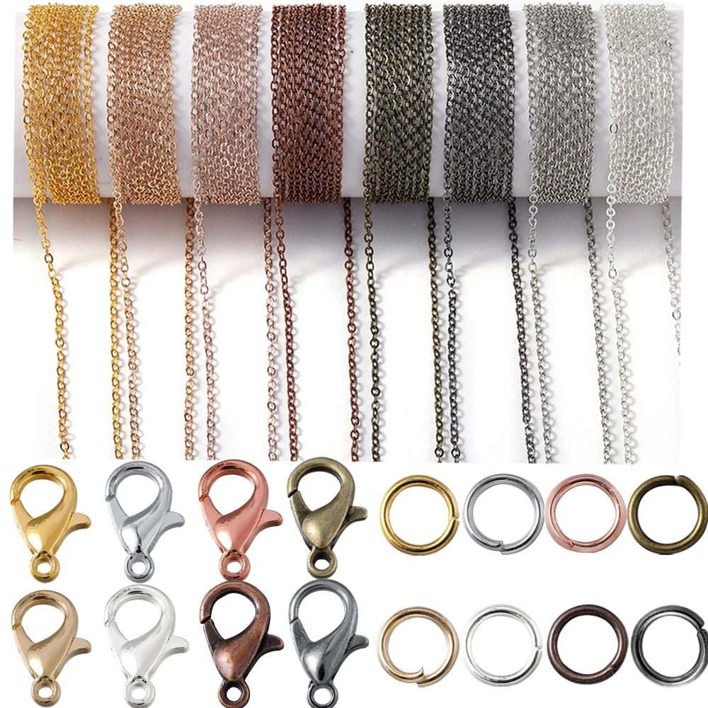 1 Set 3Meters Iron Cable Chain Connector Link Chains With Jump Rings Lobster Clasps Jewelry Making Set DIY Necklace Materials