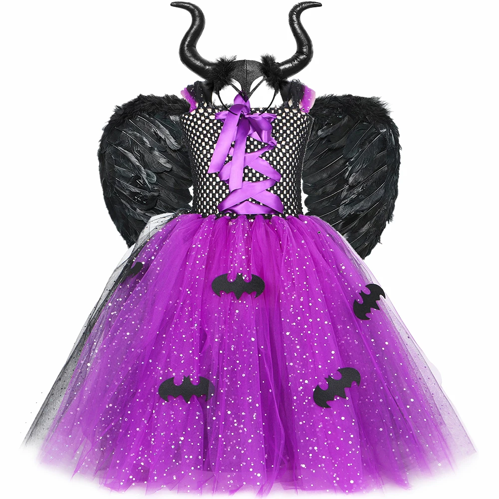 

Sparkly Evil Dark Queen Halloween Witch Costume for Kids Carnival Party Clothes Cosplay Dresses Girls Fancy Tutu Princess Dress