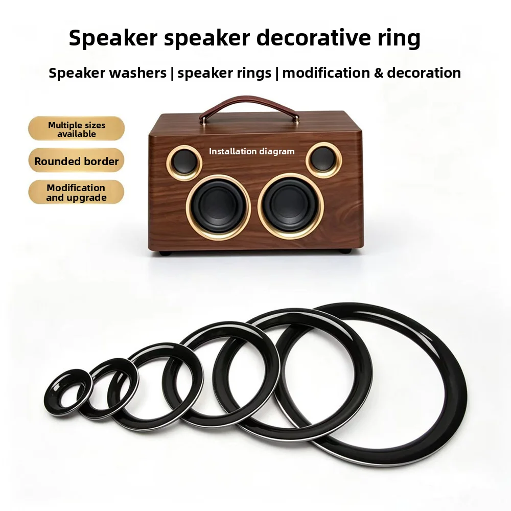 VYOPBC 4PCS Speaker Grille Bezel Decorative Panel Ring Black Glossy Silver Trim