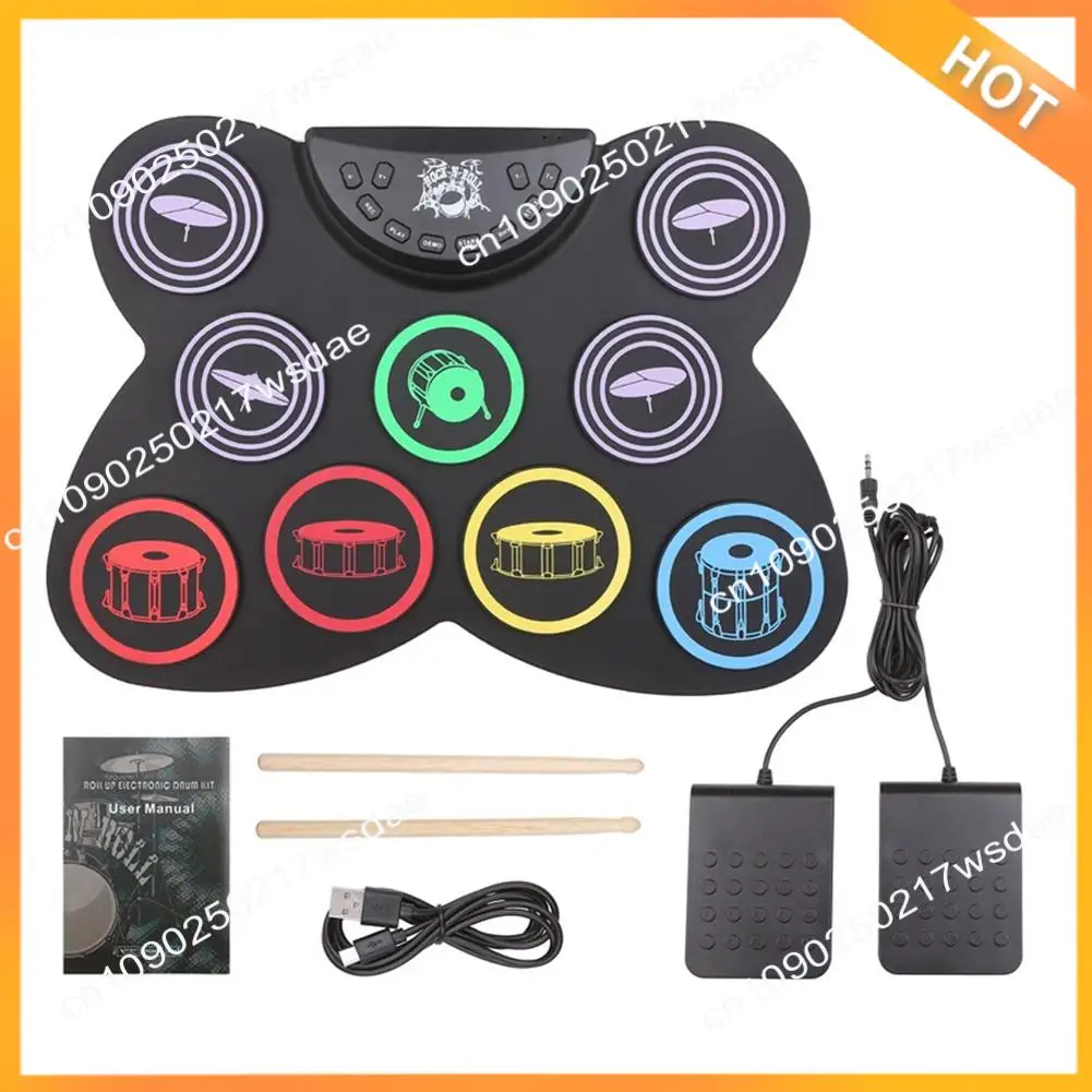 

X08A Electric Drum Set, 9 Pads Silicon Foldable Electronic Drum With Headphone Jack,Build In Speaker ,Foot Pedals,Drum Sticks