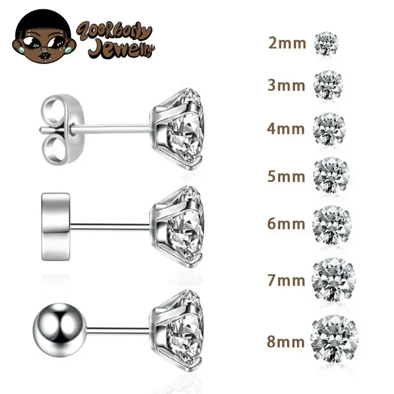 10pc 1pc G23 Titanium Lobe Piercing 4 Prong Zircon Ear Stud Tragus Cartilage Screw Earrings for Men Women Earrings Body Jewelry