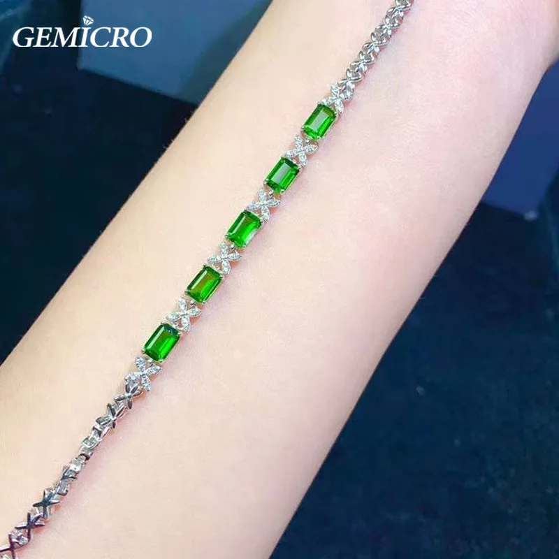 Gemicro Dropship Round Cut Natural  Diopside Bracelet Adjustable Women 925 Sterling Silver Charm Wedding Bracelets Jewelry