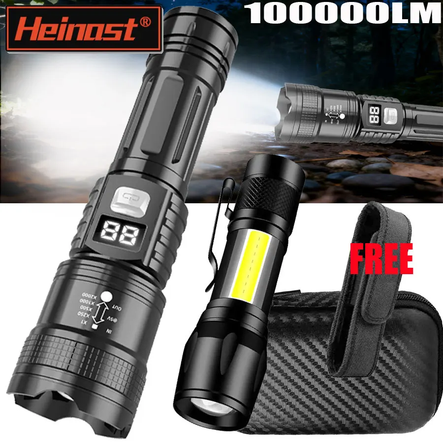 100000LM High Strong Power Led Flashlights Ultra Bright Tactical Flash Light Rechargeable Camping Fishing Defensa Zoom Lantern